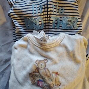 Striped Little Brother And Teddy Infant (2) Sleepwear Sz 3-6m Carter's Footed